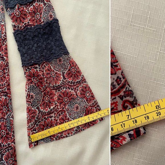 Volcom Red Navy Boho Dress True To This Tunic Cut Out Lace Inset Sleeves Lined, - Picture 13 of 15